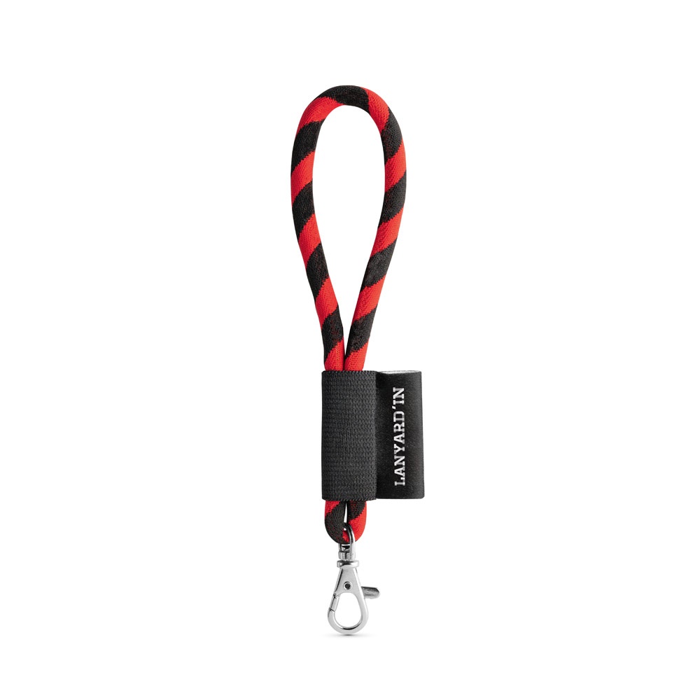 75090. Set met korte lanyardbuis (Ø 7 mm) en karabijnhaak met 9 mm sluiting - Zwart, rood