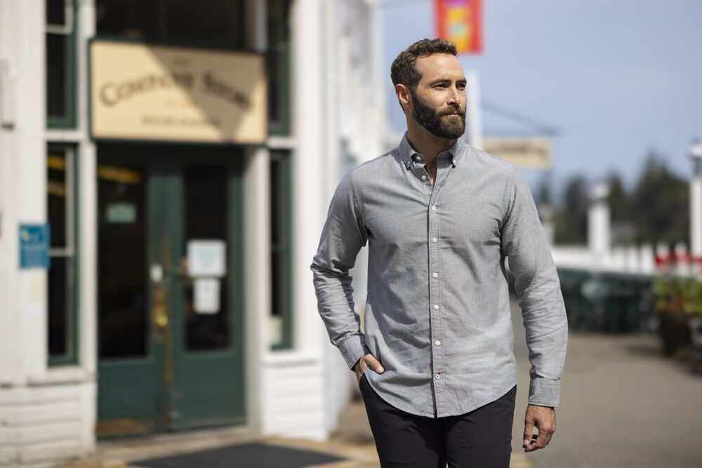 Cutter & Buck - Belfair Oxford Shirt Heren French blauw/ Wit gestreept 3XL