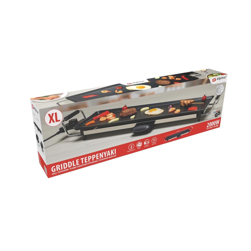 ALPINA Grill Teppanyaki 230V 2000W 70x23cm- Zwart