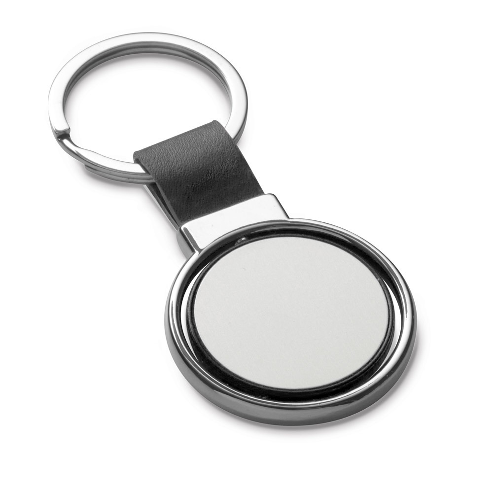 ALBRIGHT. Metalen en PU sleutelhanger geschikt voor personalisatie door doming - Zwart