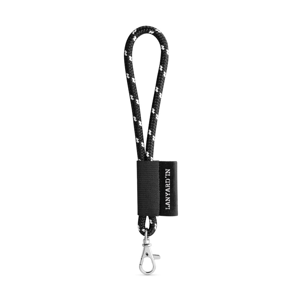75092. Lanyard NAUTIC Short (Ø 7 mm) set met 9 mm karabijnhaak - Zwart, wit