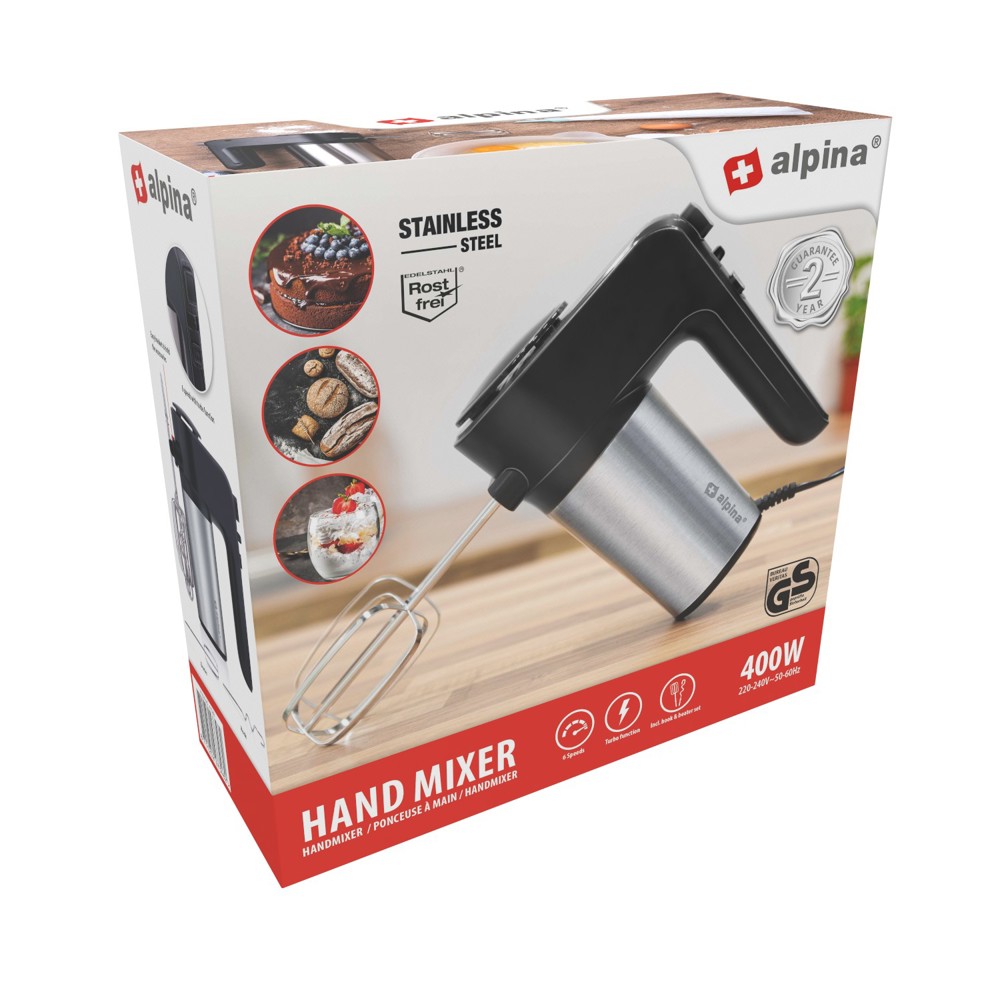 ALPINA Hand Mixer 230V 400W 6 Speeds- Zilver