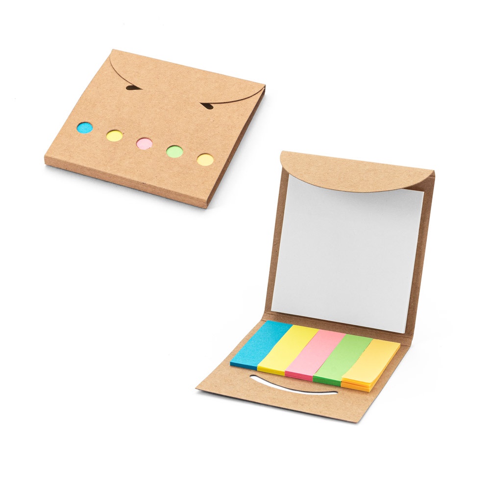 AINSLEY. 2-in-1 kantoorset, gemaakt van 100% gerecycled papier, met 6 plaknotities