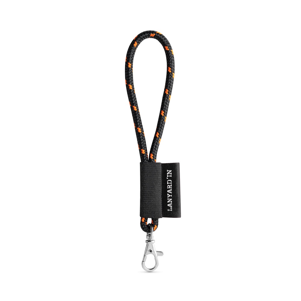 75092. Lanyard NAUTIC Short (Ø 7 mm) set met 9 mm karabijnhaak - Zwart, Oranje