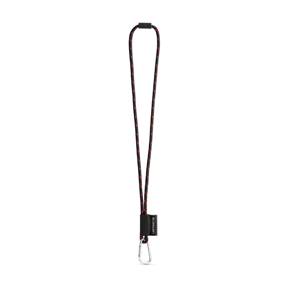 75091. SET Lanyard NAUTIC Lang (Ø 7 mm) met 55 mm D-vormige karabijnhaak en Ø 7 mm veiligheidssluiting - Zwart, rood