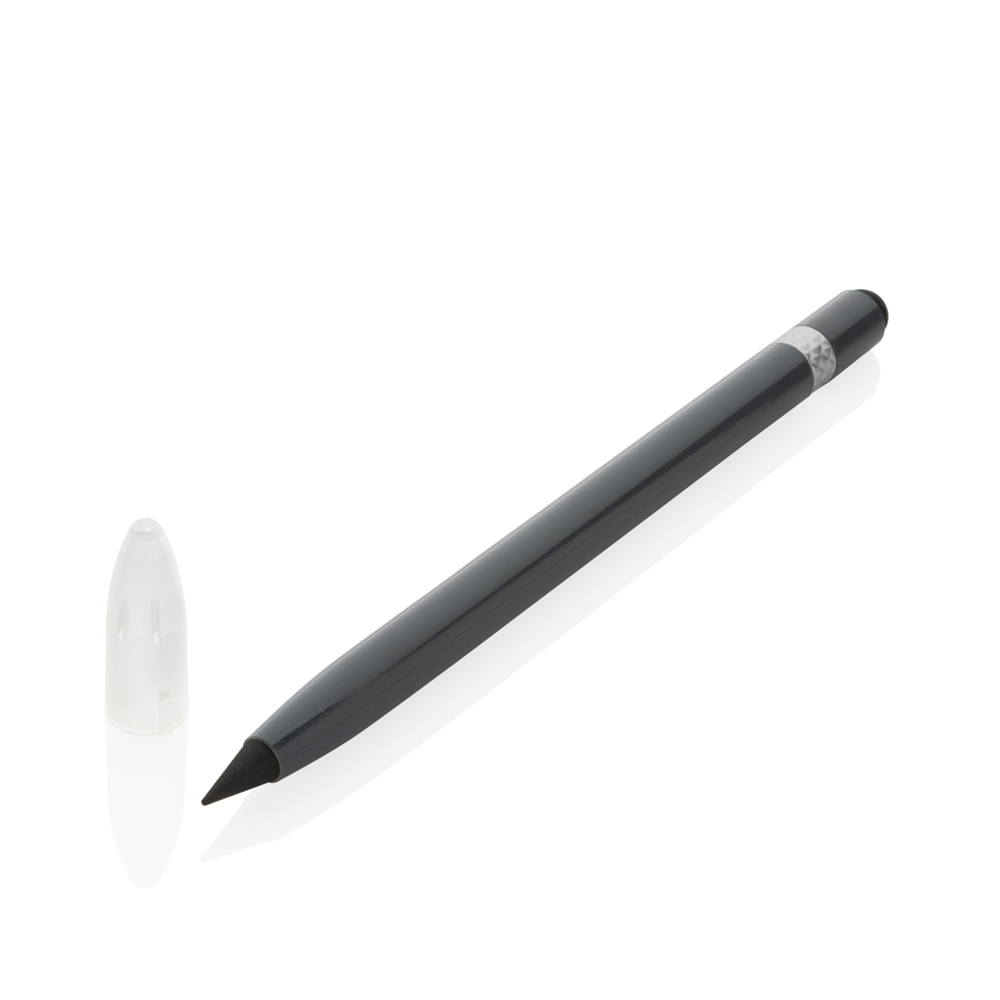 Aluminium inktloze pen met gum - grijs (± PMS 425)