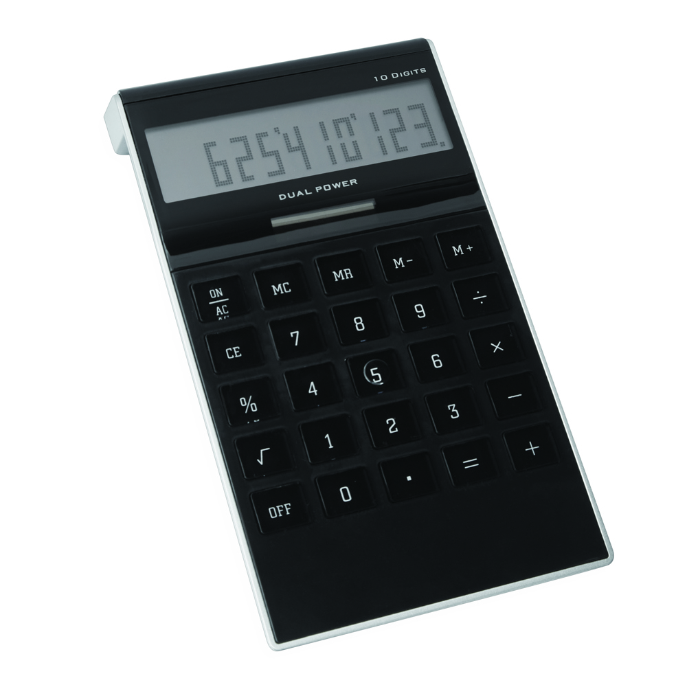Elegant vormgegeven dual-power calculator DOTTY MATRIX