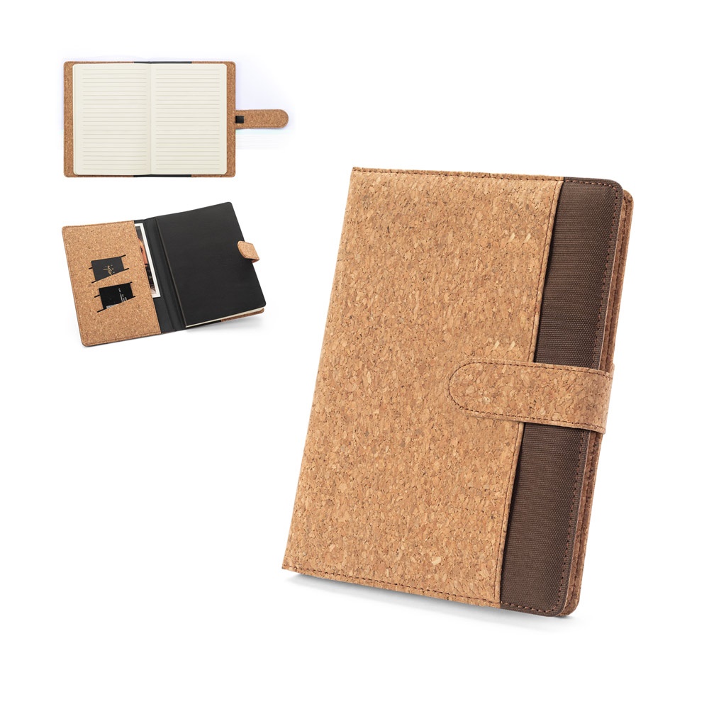FIELDING. A5-map van kurk en gerecycled polyester (100% rPET) met uitneembaar notitieblok