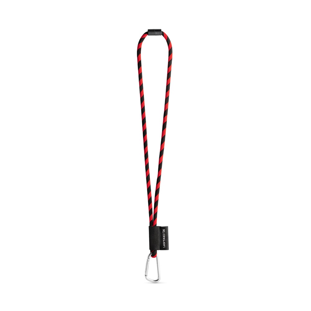 75089. Set lange draagkoordbuis (Ø 7 mm) met 55 mm D-vormige karabijnhaak en Ø 7 mm veiligheidssluiting - Zwart, rood