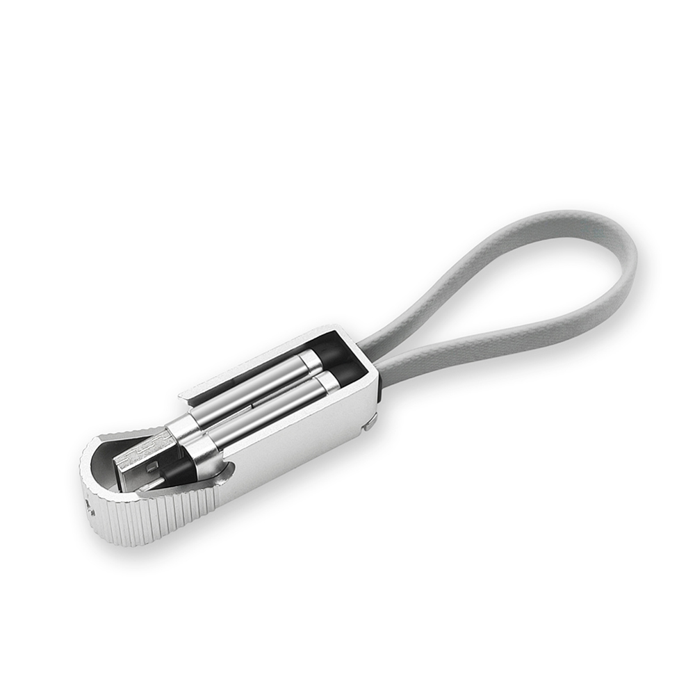 4 in 1 sleutelhanger oplaadkabel - zilver overdekt