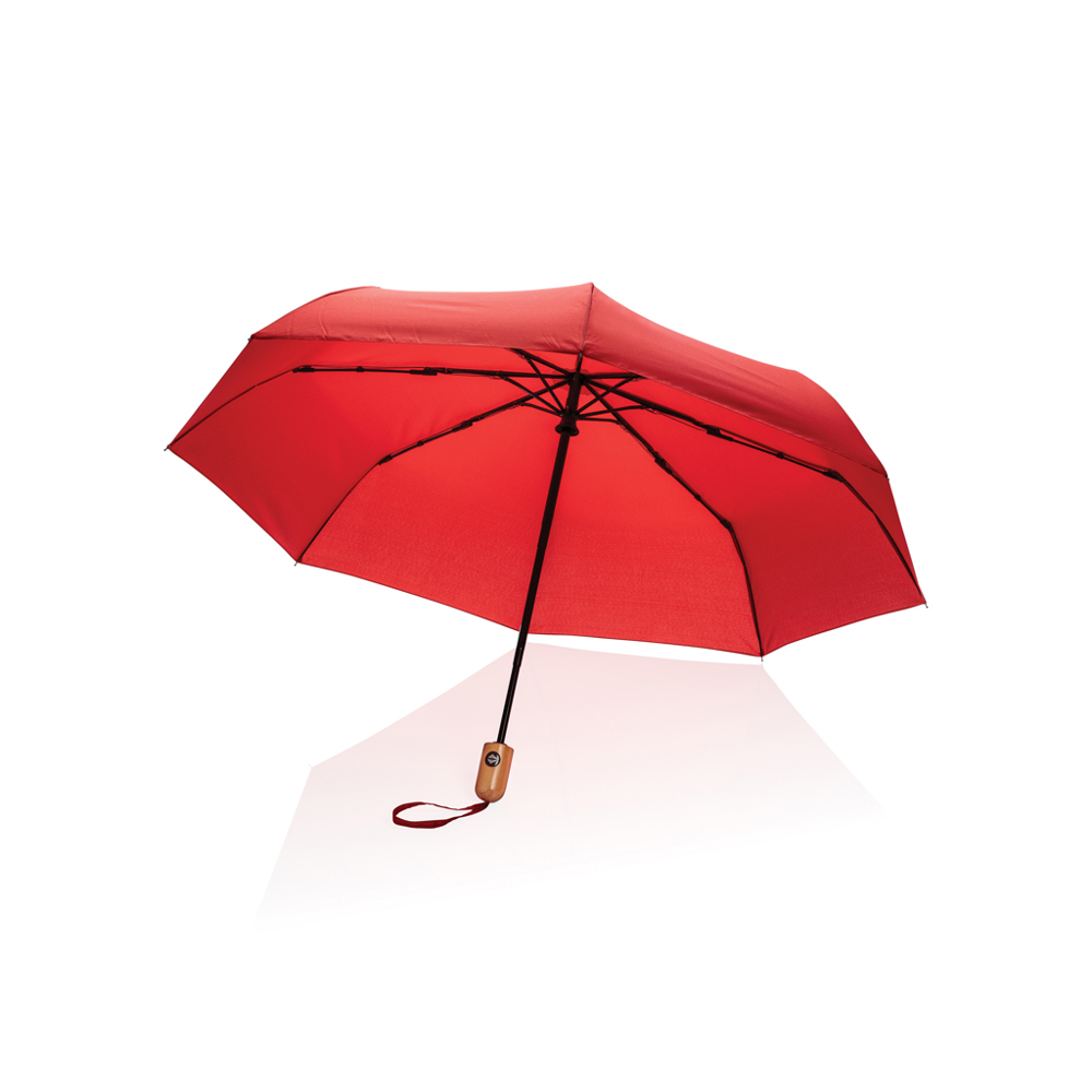 21" Impact AWARE™ RPET 190T bamboe auto open/dicht paraplu - rood (± PMS 032)