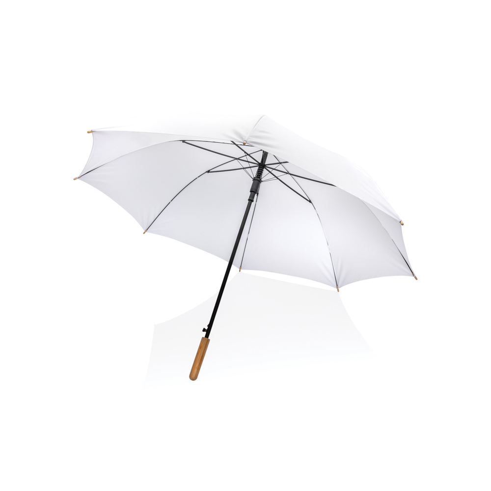 27" Impact AWARE™ RPET 190T auto open bamboe paraplu - wit (± PMS White)
