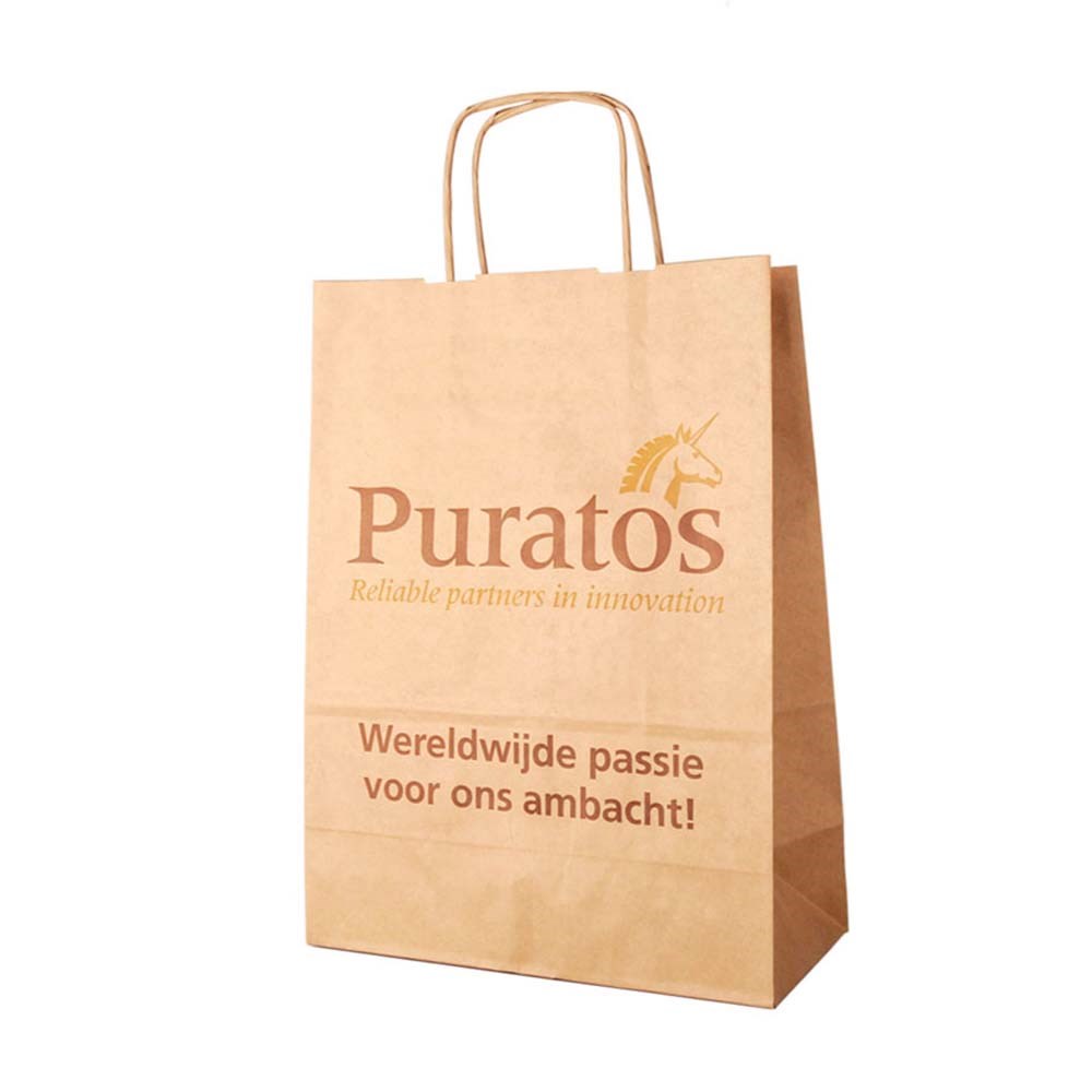 Draagtas, duurzaam kraft bruin, 32 x 13 x 42 cm, 100 grams, gerolde handle