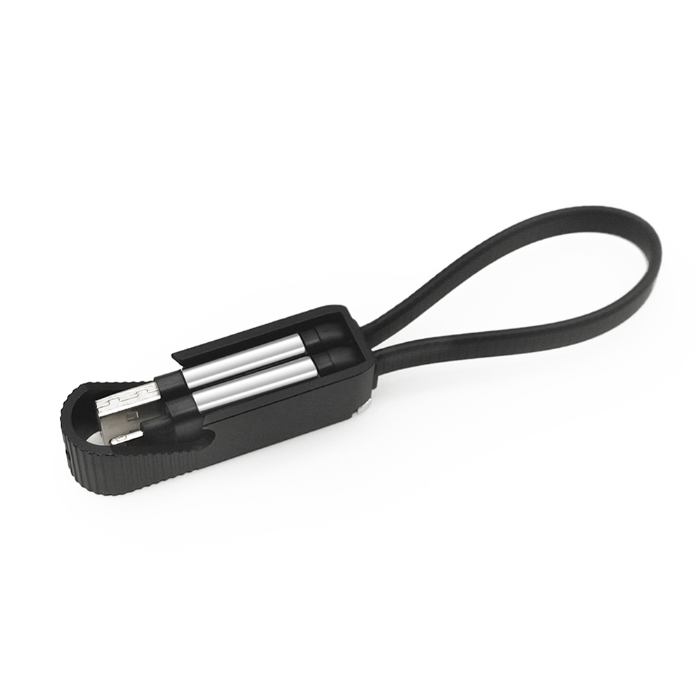 4 in 1 sleutelhanger oplaadkabel - zwart overdekt